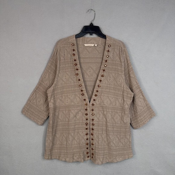 Soft Surroundings Sweaters - Soft Surroundings Cardigan Sweater Womens 1X Plus Beige Jewel Button Geometric